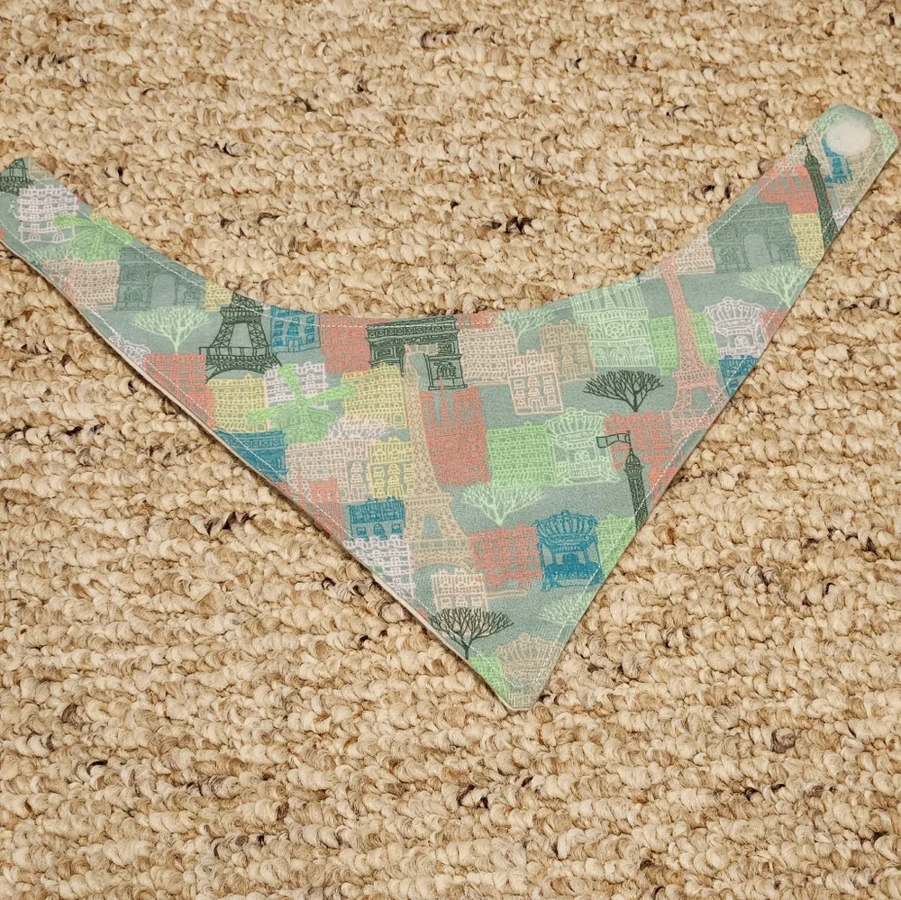 Handmade Sights of France Bandana Toddler Bib Set